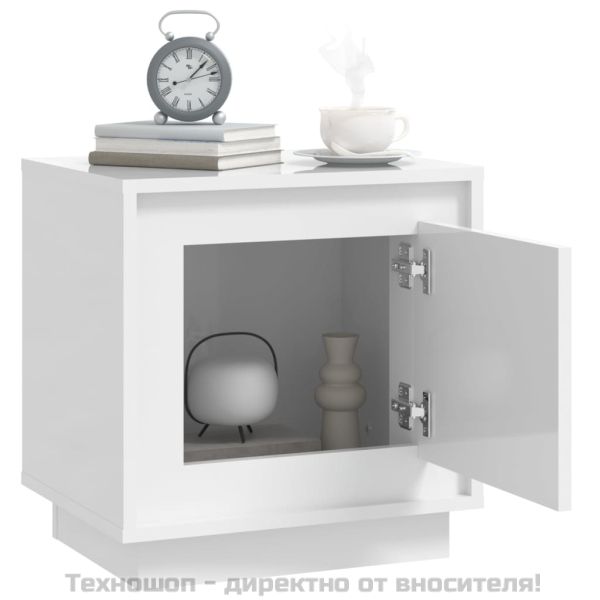 Нощни шкафчета, 2 бр, Бял гланц, 44x35x45 см, инженерно дърво