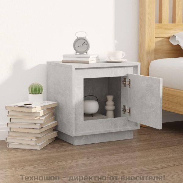 Нощно шкафче, бетонно сиво, 44x35x45 см, инженерно дърво