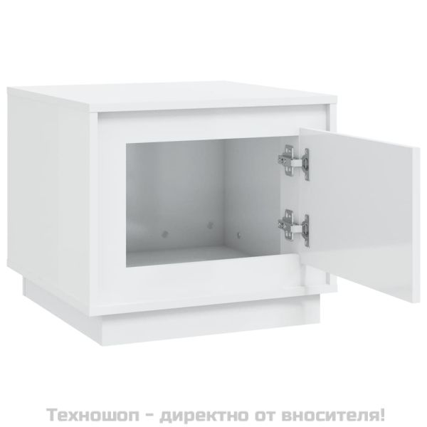 Кафе маса, бял гланц, 51x50x44 см, инженерно дърво