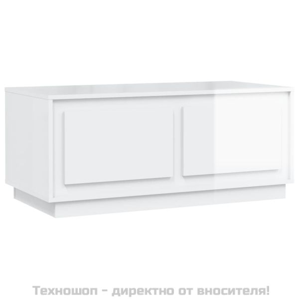 Кафе маса, бял гланц, 102x50x44 см, инженерно дърво