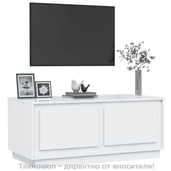 Кафе маса, бял гланц, 102x50x44 см, инженерно дърво