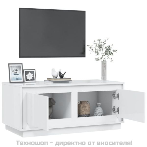 Кафе маса, бял гланц, 102x50x44 см, инженерно дърво