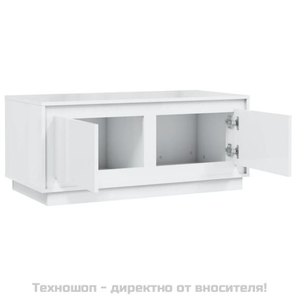 Кафе маса, бял гланц, 102x50x44 см, инженерно дърво