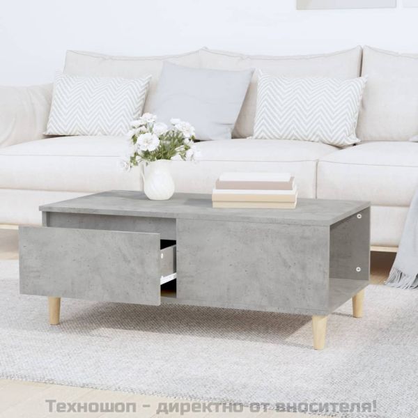 Маса за кафе, бетонно сива, 90x50x36,5 см, инженерно дърво