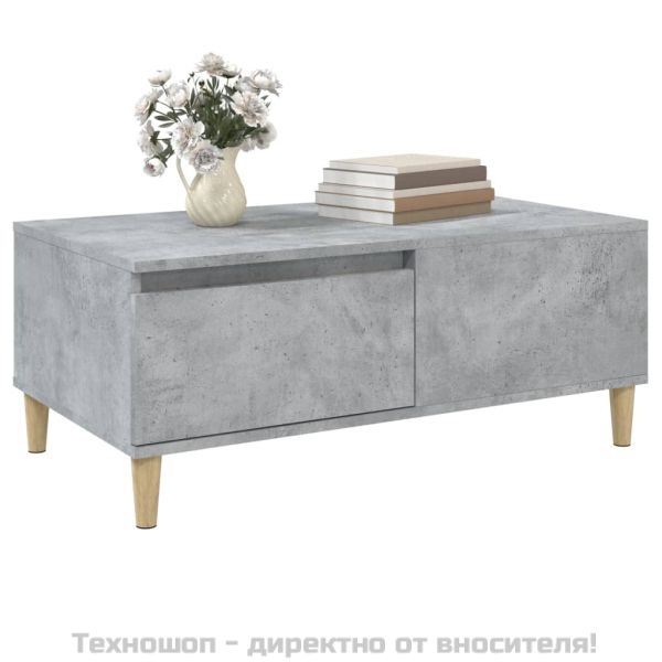 Маса за кафе, бетонно сива, 90x50x36,5 см, инженерно дърво