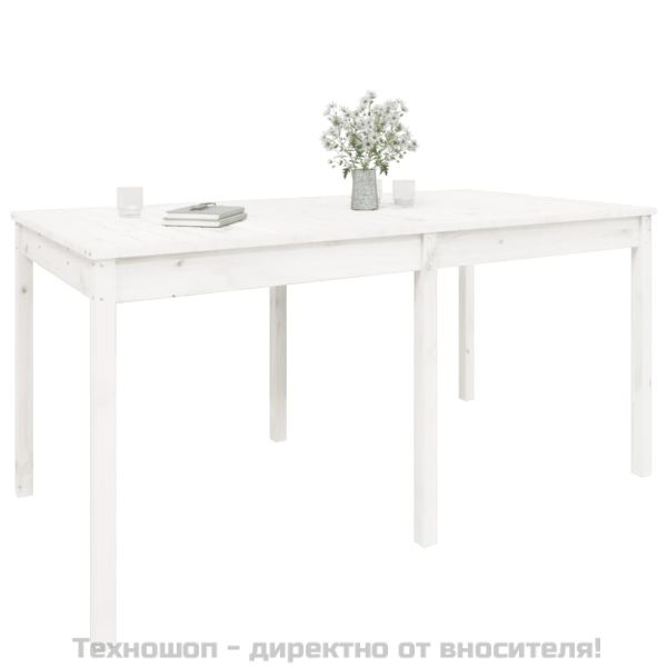 Градинска маса, бяла 159,5x82,5x76 см, борово дърво масив