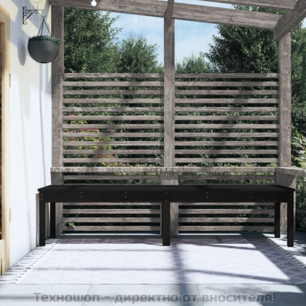 2-местна градинска пейка, черна, 203,5x44x45 см, бор масив