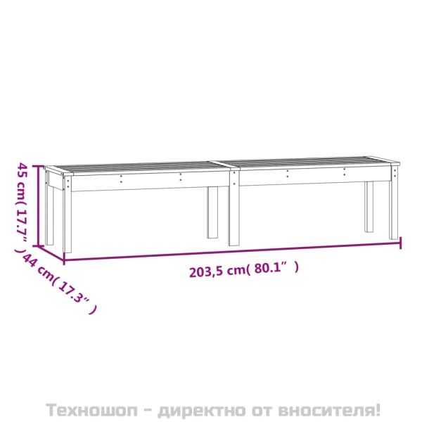 2-местна градинска пейка, черна, 203,5x44x45 см, бор масив
