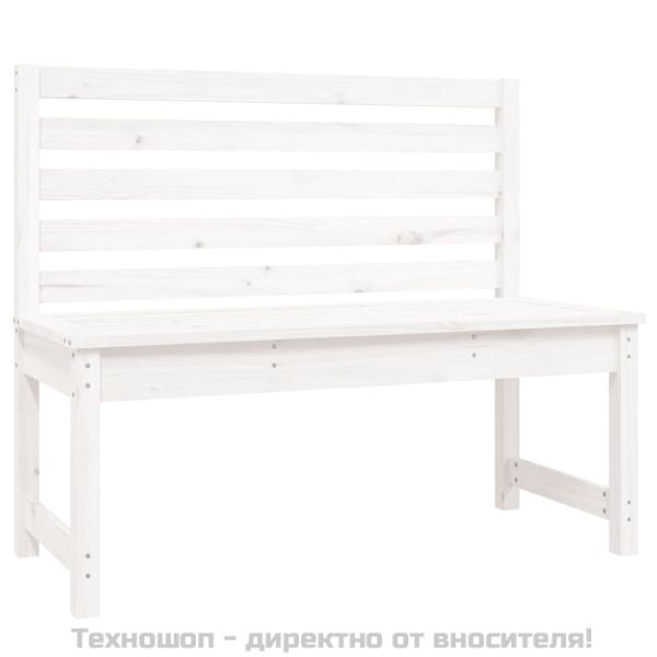 Градинска пейка, бяла, 109 см, борово дърво масив
