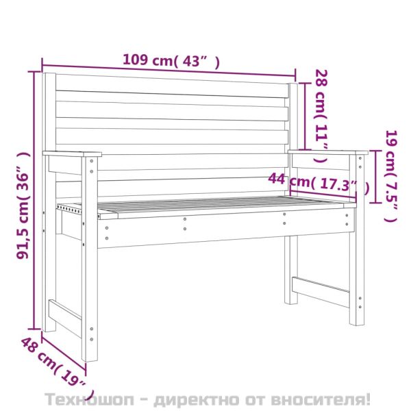 Градинска пейка сива 109x48x91,5 см борово дърво масив