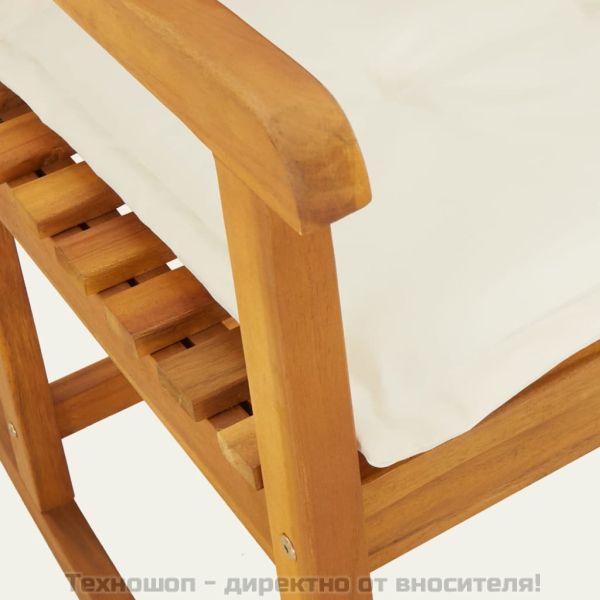 Люлеещ се стол с възглавници, акациево дърво масив