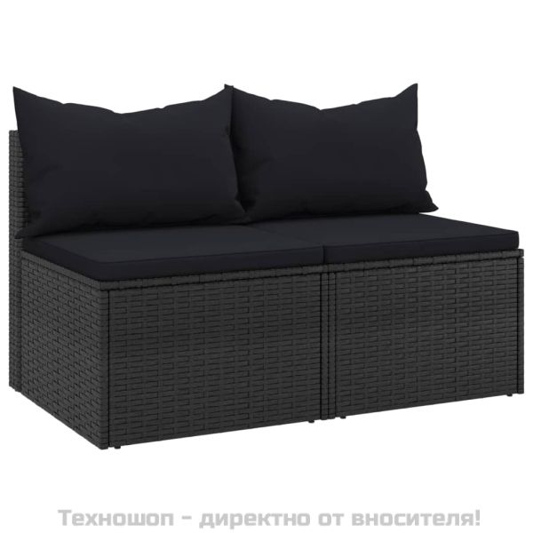 Градински средни дивани с възглавници, 2 бр, черни, полиратан