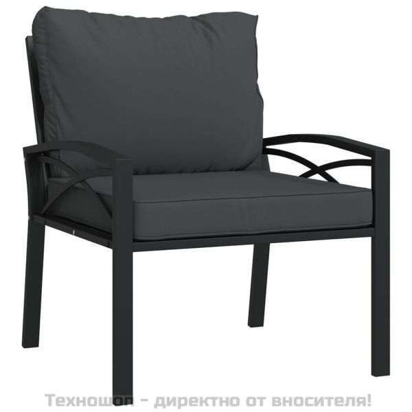 Градински стол със сиви възглавници 68x76x79 см стомана