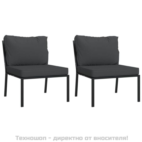 Градински столове със сиви възглавници 2 бр 60x74x79 см стомана