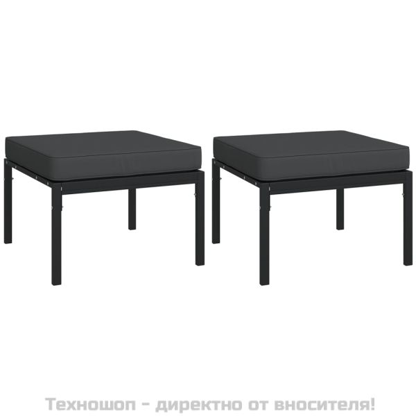 Градински табуретки сиви възглавници 2 бр 60x60x35 см стомана