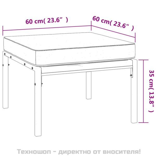 Градински табуретки сиви възглавници 2 бр 60x60x35 см стомана