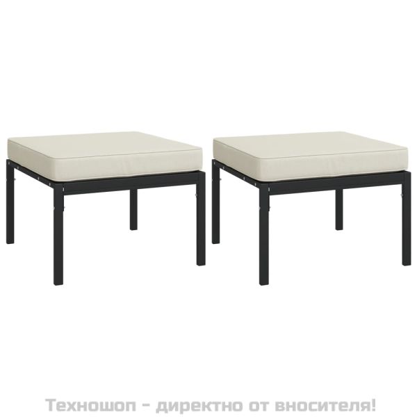 Градински табуретки с възглавници, 2 бр, 60x60x35 см, стомана