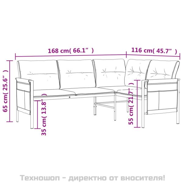 Градински ъглов диван, антрацит, стомана и текстилен