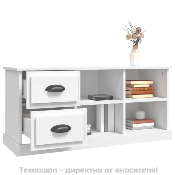 ТВ шкаф, бял, 102x35,5x47,5 см, инженерно дърво