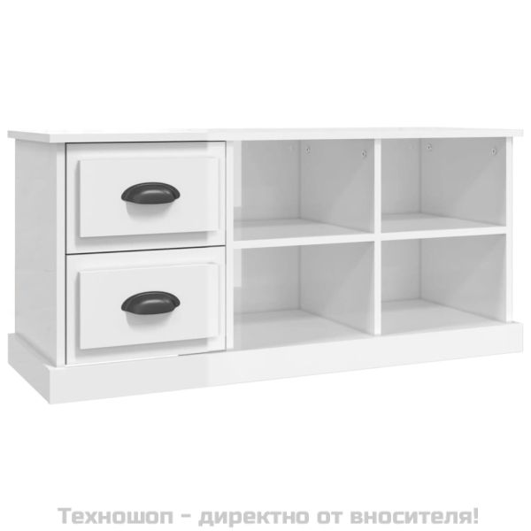 ТВ шкаф бял гланц 102x35,5x47,5 см инженерно дърво