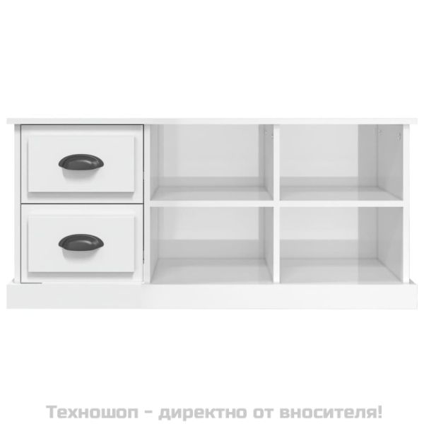 ТВ шкаф бял гланц 102x35,5x47,5 см инженерно дърво