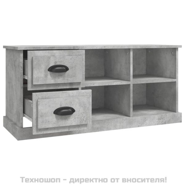 ТВ шкаф, бетонно сиво, 102x35,5x47,5 см, инженерно дърво