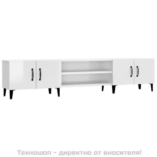 ТВ шкаф, бял гланц, 180x31,5x40 см, инженерно дърво