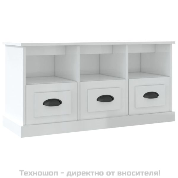 ТВ шкаф бял гланц 100x35x50 см инженерно дърво