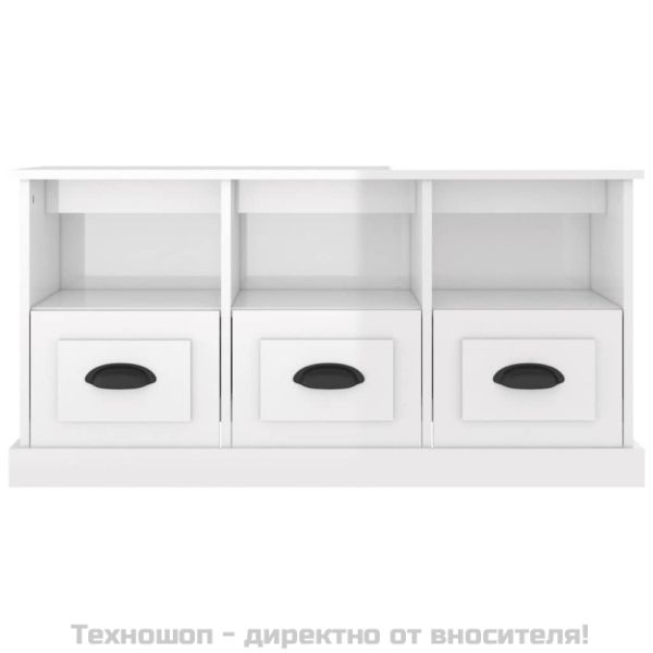 ТВ шкаф бял гланц 100x35x50 см инженерно дърво