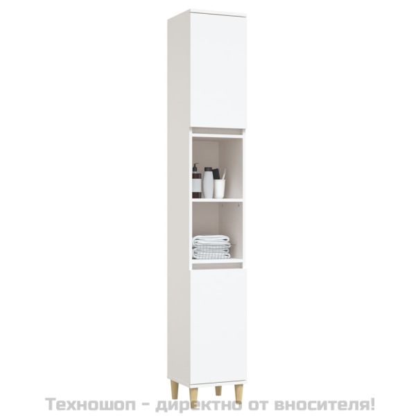 Шкаф за баня, бял, 30x30x190 см, инженерно дърво