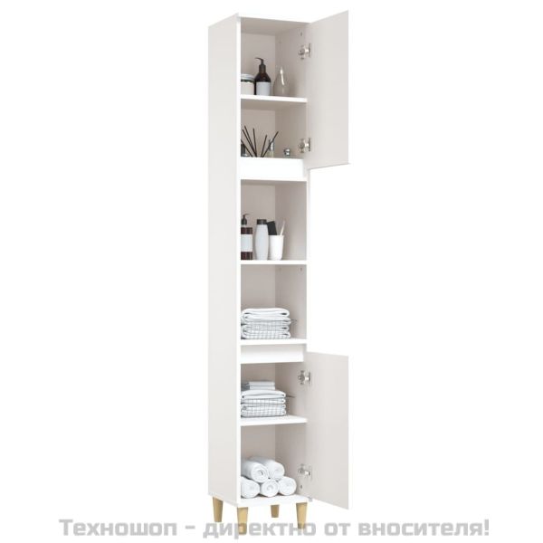 Шкаф за баня, бял, 30x30x190 см, инженерно дърво