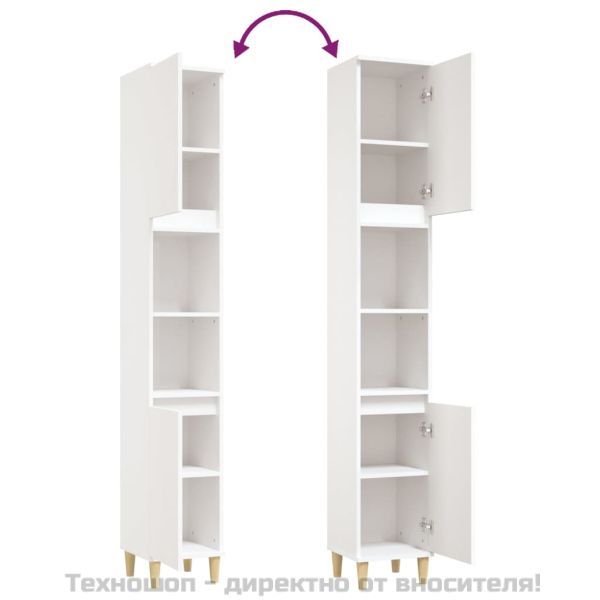 Шкаф за баня, бял, 30x30x190 см, инженерно дърво