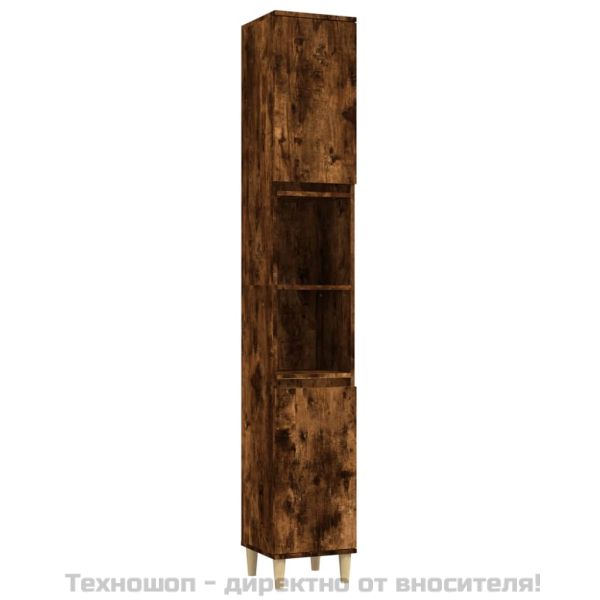 Шкаф за баня, опушен дъб, 30x30x190 см, инженерно дърво