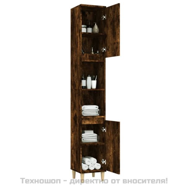 Шкаф за баня, опушен дъб, 30x30x190 см, инженерно дърво