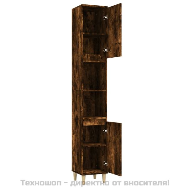 Шкаф за баня, опушен дъб, 30x30x190 см, инженерно дърво