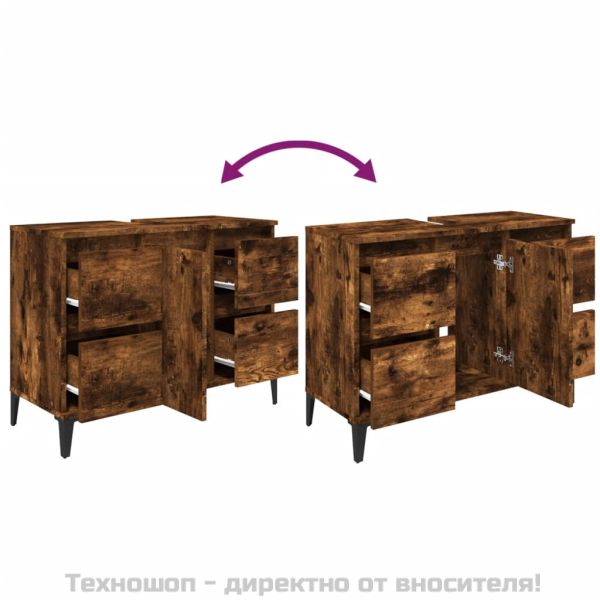 Шкаф за мивка, опушен дъб, 80x33x60 см, инженерно дърво