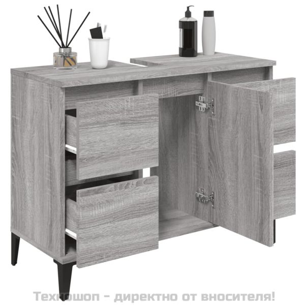 Шкаф за мивка, сив сонома, 80x33x60 см, инженерно дърво