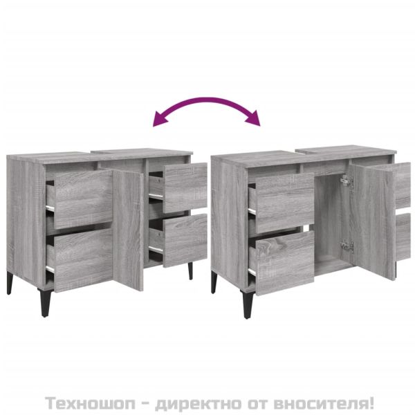 Шкаф за мивка, сив сонома, 80x33x60 см, инженерно дърво