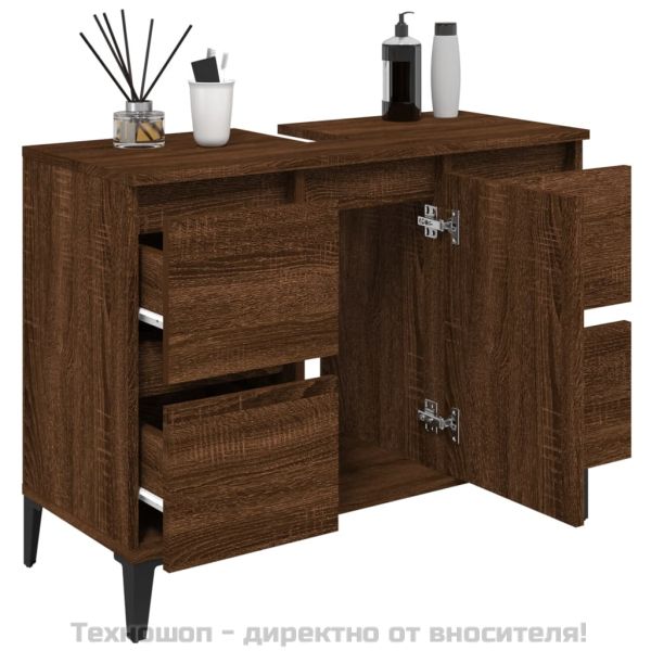 Шкаф за мивка, кафяв дъб, 80x33x60 см, инженерно дърво