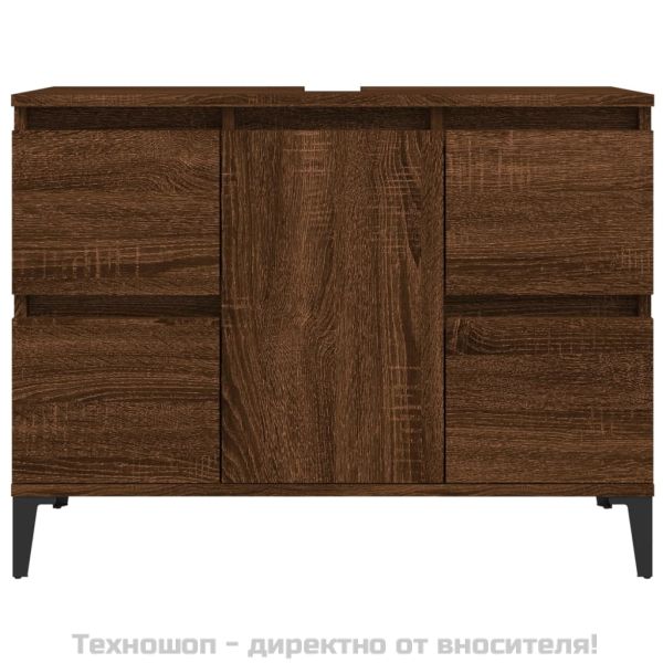 Шкаф за мивка, кафяв дъб, 80x33x60 см, инженерно дърво