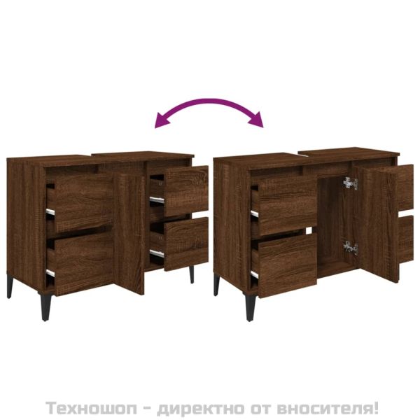 Шкаф за мивка, кафяв дъб, 80x33x60 см, инженерно дърво