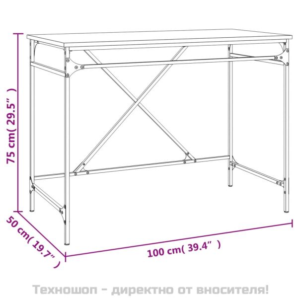 Бюро, кафяв дъб, 100x50x75 см, инженерно дърво и желязо