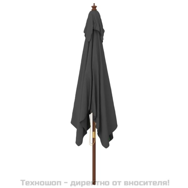 Градински чадър с дървен прът, антрацит, 300x300x273 см