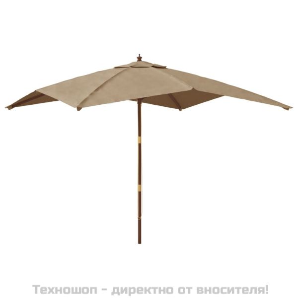 Градински чадър с дървен прът, таупе, 300x300x273 см
