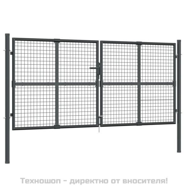 Градинска мрежеста порта, антрацит, 300x125 см, поцинкована стомана