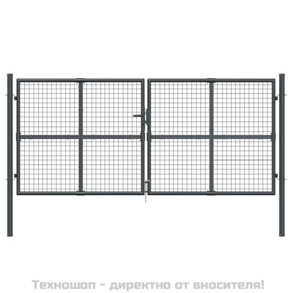 Градинска мрежеста порта, антрацит, 300x125 см, поцинкована стомана