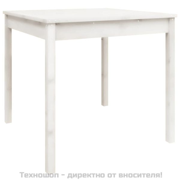 Градинска маса, бяла, 82,5x82,5x76 см, борово дърво масив