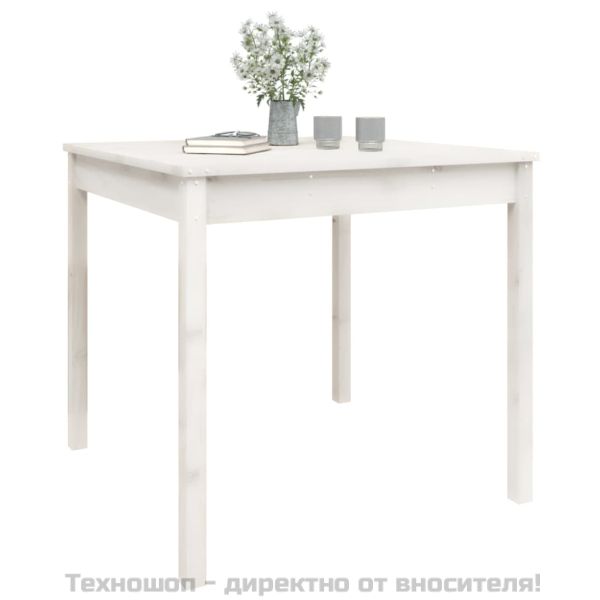 Градинска маса, бяла, 82,5x82,5x76 см, борово дърво масив