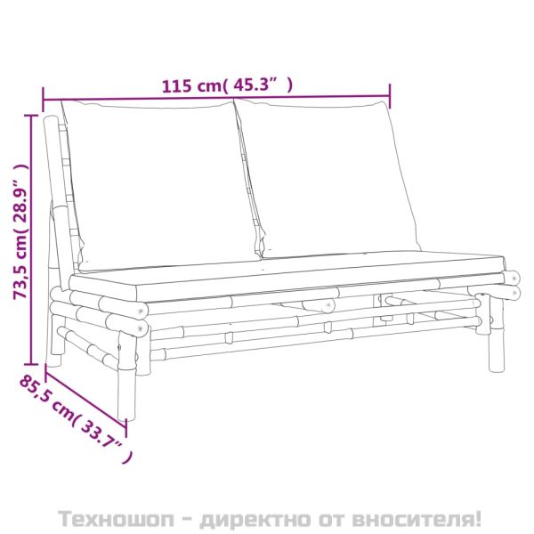 Градински лаундж комплект тъмносиви възглавници 3 части бамбук