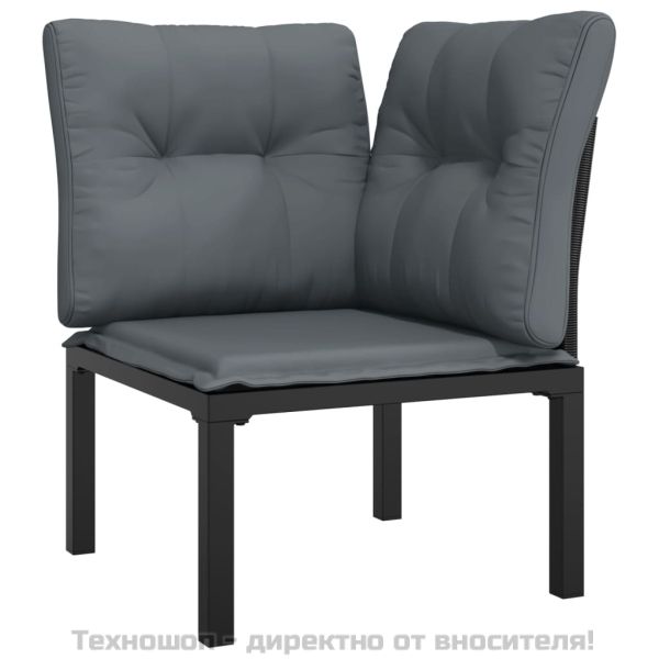 Градински лаундж комплект 5 части черно и сиво полиратан